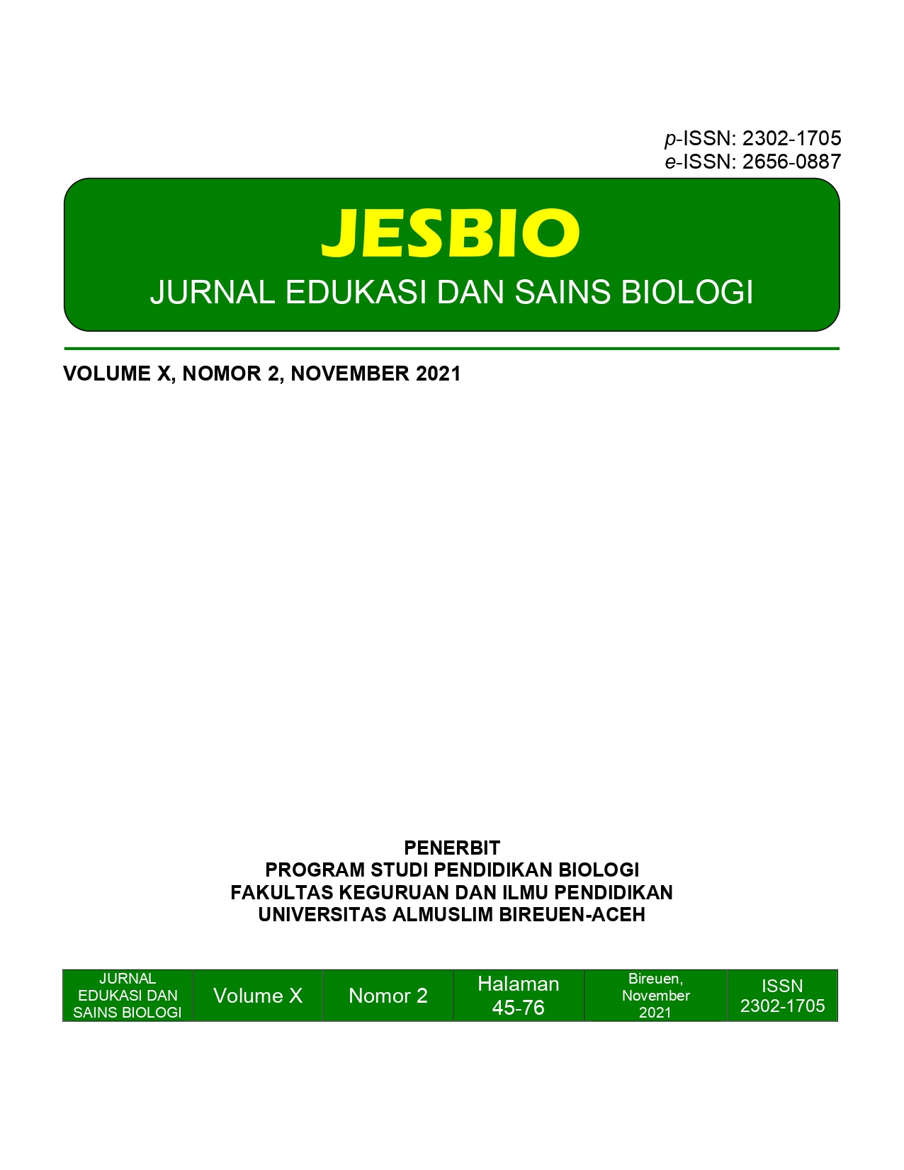 					Lihat Vol 10 No 2 (2021): Jurnal Edukasi dan Sains Biologi
				